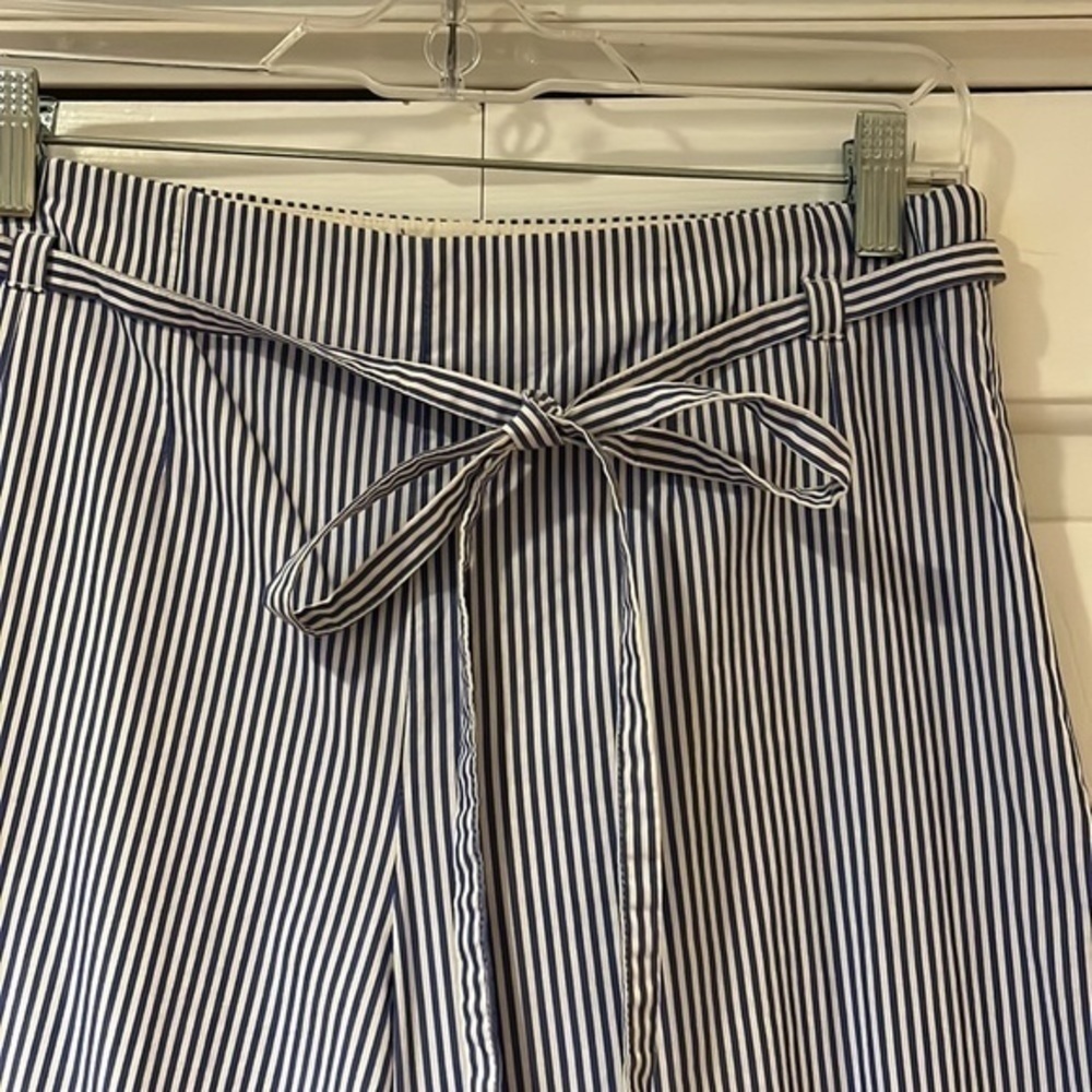 J. Crew Seersucker blue stripe cropped wide leg pants Sz 6 - Picture 8 of 10